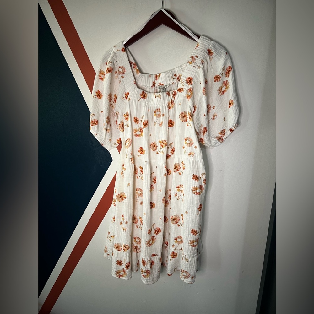 Wonderly White Dress with Orange Floral Print